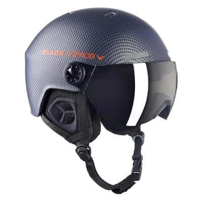 Obrázek BLACK CREVICE lyžařská helma Gstaad I se štítkem ve stylu pilota pánská &amp; dámská z polykarbonátu (Carbon Navy/Orange, 58 61 cm)