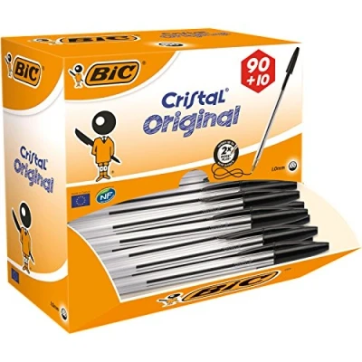 Obrázek Propisky BIC Cristall, průhledné tělo, 1 mm hrot, šířka stopy 0,4 mm, 100 kusů, černá