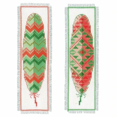 Obrázek Vervaco Lesezeichen Indianerfeder Aida 2er Set Kreuzstichpackung, Baumwolle, weiß, 20 x 6 0,3 cm