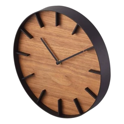 Obrázek Yamazaki 4108 RIN Wanduhr, schwarz, Stahl/Schichtholz, Minimalistisches Design, 26,5 x 4,2 cm (LxBxH)