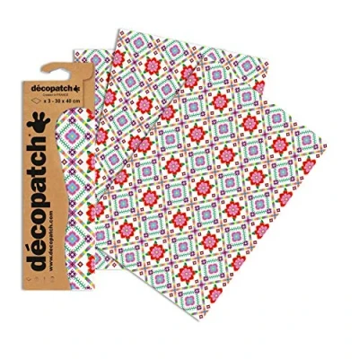 Obrázek Papír Decopatch č. 753 (červeno bílý vzor dlaždic, 395 x 298 mm) balení 3 ks
