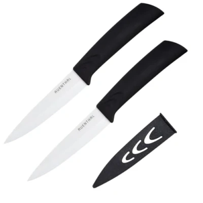 Obrázek Amefa AUENTHAL keramický nůž, 10 cm délka čepele, bílá čepel z keramiky, extrémně ostrá, ergonomická rukojeť černá, včetně ochrany loupací kuchyňský nůž