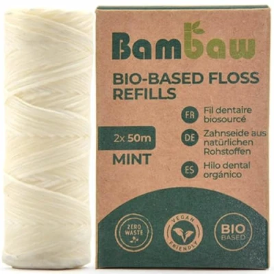 Obrázek Ekologické doplňovací balení zubní nit Vegan Zero Waste dávkovač bez plastů voskovaná udržitelná kompostovatelná mátová příchuť 2 x 50