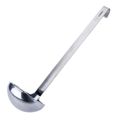Obrázek FMprofessional XL naběračka 43 cm, kuchyňská pomůcka z ušlechtilé oceli, dlouhá životnost &amp; elegantní na polévku (barva: stříbrná) Množství: 1 kus