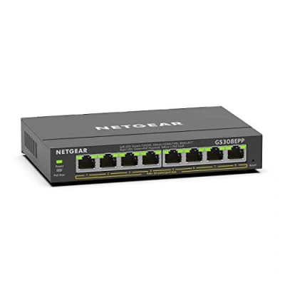 Obrázek NETGEAR GS308EPP PoE Switch 8 Port Gigabit Ethernet LAN PoE+ 123W Plus (Řízený síťový přepínač s funkcí snoopingu IGMP Snooping, QoS, VLAN, kovový kryt bez ventilátoru)
