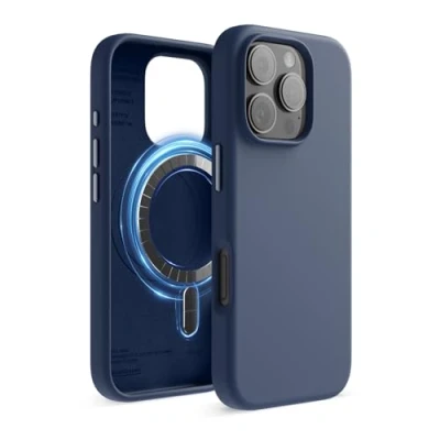 Obrázek elago Magnetické silikonové pouzdro kompatibilní s iPhone 16 Pro, 6,3 palce, veškerým příslušenstvím MagSafe zabudované magnety, silikon Soft Grip, nárazuvzdorné (tmavě modré)