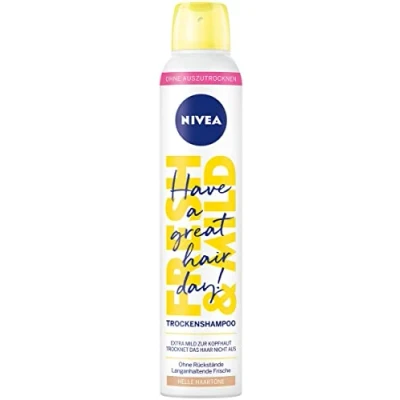 Obrázek NIVEA suchý šampon Fresh &amp; Mild (200 ml), extra jemný ve spreji pro světlé tóny vlasů s příjemnou vůní, na suché vlasy okamžitou svěžest
