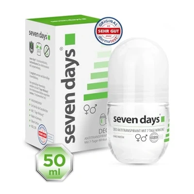 Obrázek seven days antiperspirant 50 ml, Roll On proti potu [dlouhodobá ochrana do 7 dnů] antiperspirant, silný pocení, pánský a dámský deodorant, prostředek
