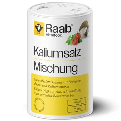 Obrázek Raab Vitalfood směs draselné soli, minerální soli s 66,7% chloridem sodným (stolní sůl) a 33% draselným, draslík přispívá k udržení normálního krevního tlaku (1 x 200 g dávka)