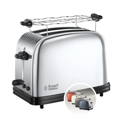 Obrázek Russell Hobbs Toustovač [pro 2 plátky] Victory ušlechtilá ocel (extra široké štěrbiny na toasty, vč. nástavce pečivo, 6 stupňů opečení + funkce rozmrazování a zahřívání, technologie rychlého