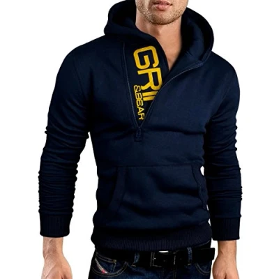 Obrázek Grin&amp;Bear Slim fit Halfzip Hoodie svetr s kapucí GEC401, Námořnická modrá
