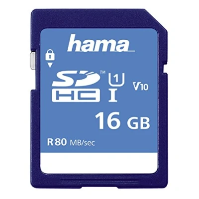 Obrázek Hama Paměťová karta SDHC 16 GB (SD 3.01 standard, 80 MB/s, Class 10, bezpečnost dat díky mechanické ochraně zápisu, popisové pole)