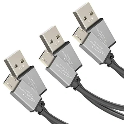 Obrázek KabelDirekt Micro USB 2. 0 kabel 0,5 m + 1m 2m, balení 3 (High Speed datový a nabíjecí kabel, vhodný pro smartphony tablety s mikro portem, černá/vesmírně šedá)