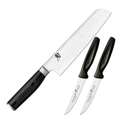 Obrázek KAI Shun Premier Tim Mälzer Minamo Santoku 20,0 cm délka čepele VG MAX jádrová ocel s 32 vrstvami damaškové oceli, 61 (±1) HRC dřevo Pakka ruční výroba Vyrobeno v Japonsku, japonský kuchařský