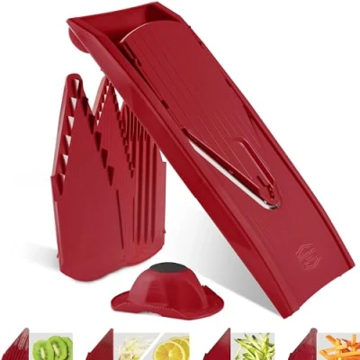 Obrázek Börner kráječ na zeleninu V1 (základní sada) hoblík ve tvaru V se 4 vložkami a držákem ovoce Nastavitelný zeleniny plátky, proužky kostky barva: