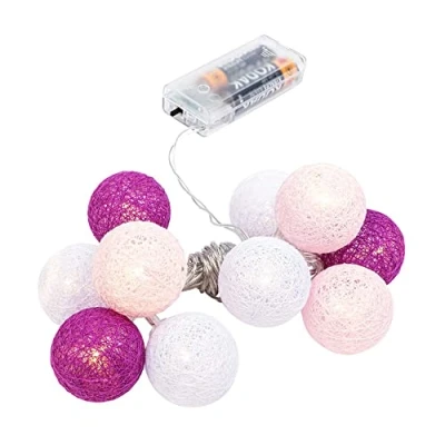 Obrázek Ideen mit Herz Kuličkový světelný řetěz s 10 LED provoz na baterie bavlněných koulí ve 3 barvách Ø 35 mm každá koule vč. časovače (bílá, růžová, bobule)
