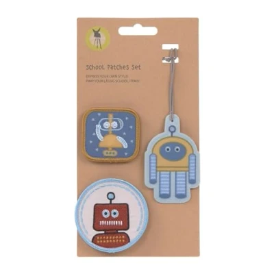 Obrázek LÄSSIG Sada přívěsků a záplat (3 ks) s druky/školní nášivkou, Robot, nášivek