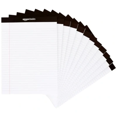 Obrázek Amazon Basics Poznámkové bloky, linkované, 21,6 x 29,8 cm (balení po 12 kusech), 50 listů na blok, letter, bílé