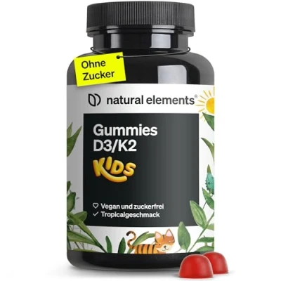 Obrázek Gumový vitamín D3 K2 KIDS 120 ovocných gumiček veganské, bez cukru tropická příchuť značková surovina K2VITAL® optimální dávkování pro děti vyrobeno v Německu a laboratorně testováno