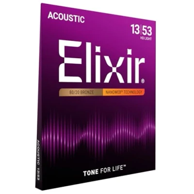 Obrázek Elixir® 11182 strun 80/20 bronzové struny akustické kytary s povrchovou úpravou NANOWEB®, HD Light (.013 .053),