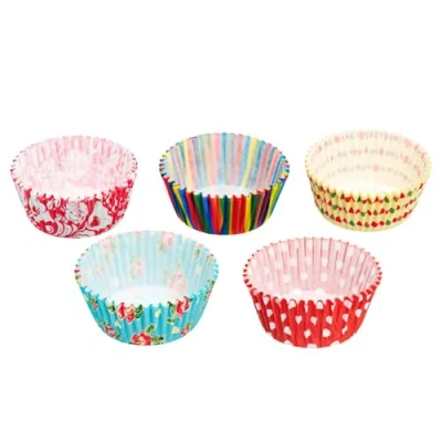 Obrázek KitchenCraft Sweetly Does It sada 250 kusů forem na cupcake, světlé květinové potisky/pruhované vzory, papír, průměr 7 cm