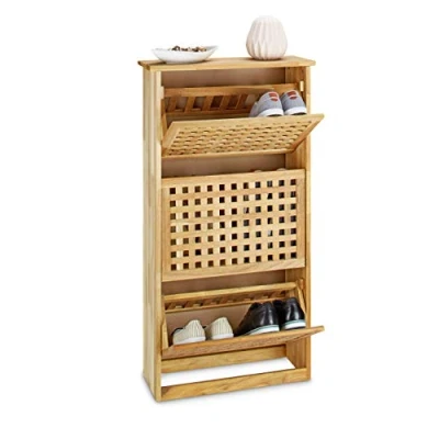 Obrázek Relaxdays sklápěcí botník vlašský ořech, (v x š h): cca 20,2 h 55 104,3 cm, moderní komoda na boty chodbu a předsíň, přírodní