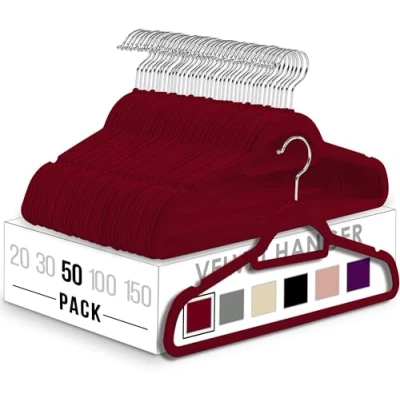 Obrázek Utopia Home Premium Antirutsch Kleiderbügel aus Samt rutschfeste und strapazierfähige mit Krawattenhalter Stark genug, Jacken Pullover zu halten (Burgund, 50er Pack)