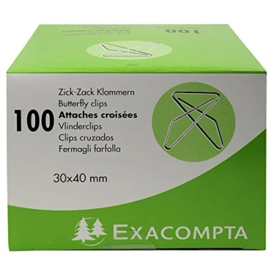 Obrázek Exacompta 14765E 100 ks klikatých kancelářských sponek 30 x 40 mm rohové svorky z hliníku v praktickém úložném boxu