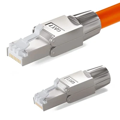 Obrázek HB DIGITAL 2x CAT 7 RJ45 síťová zástrčka pro Ethernet LAN instalační kabel na upínací svorku LSA bez použití nářadí pozlacené kontakty plně stíněné STP 10 Gbit/s 6a DSL