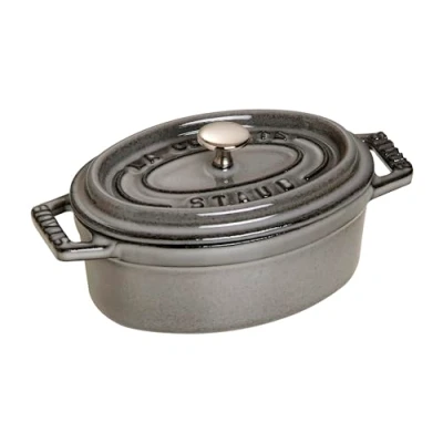 Obrázek Cocottes/oválný pekáč s víkem Staub (4,25 l, vhodný pro indukci, smaltovaný vnitřní povrch hrnce v matné černé), Šedá, 11 cm