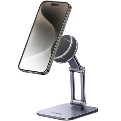 Obrázek UGREEN Magnetický stojan na mobil Magsafe držák stůl skládací iPhone s kovovými kroužky kompatibilní 15 14 13 12 Pro Max a pouzdro, Galaxy S23 Ultra S23+ atd.