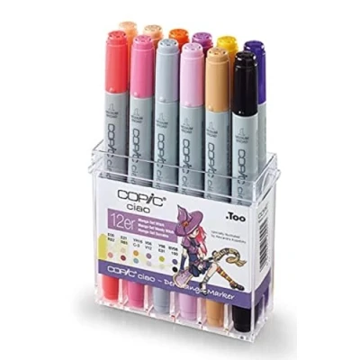 Obrázek COPIC Ciao Marker 12dílná sada manga &quot;Witch&quot;, univerzální popisovač rozvržení, v praktickém akrylovém displeji pro uložení a snadné vyjmutí