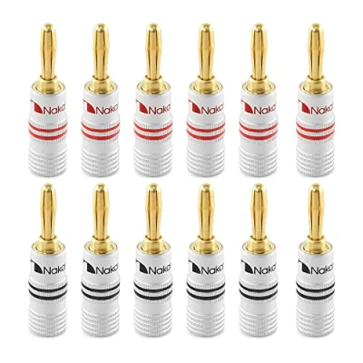 Obrázek Nakamichi 24K pozlacený konektor banánů 12 AWG 18 Gauge velikost 4 mm pro reproduktory zesilovač Hi Fi AV přijímač stereo domácí kino audio kabel šroubovací kusů (6 párů)