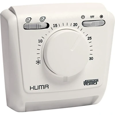 Obrázek VEMER VE024600 KLIMA 2V Mechanischer Raumthermostat für Gebläsekonvektoren, Heizungsthermostat, Thermostat mit 2 Gang Wahlschalter, Sommer und Winterauswahl, Weiß