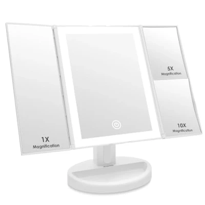Obrázek Auxmir Kosmetické zrcadlo s osvětlením, 10x 5x 1x zvětšení kosmetického zrcátka, 3 strany make up zrcátko 34 přírodními LED světly