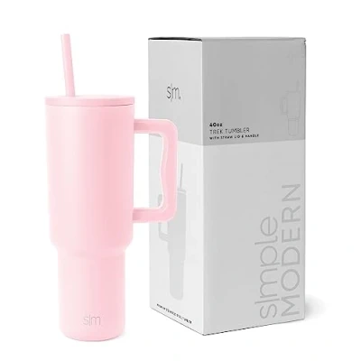 Obrázek Simple Modern hrnek s rukojetí a brčkem na pití Izolovaná láhev vodu z ušlechtilé oceli ledová káva cestovní Dárky pro ženy muže Kolekce Trek 1180 ml Blush