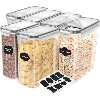 Obrázek KICHLY Dózy na zásoby (sada 6) bez obsahu BPA Plast Vzduchotěsné skladovací nádoby Úložný box potraviny Sklenice skladování nudlí, müsli, mouky, rýže a krmiva Domácí zvířata