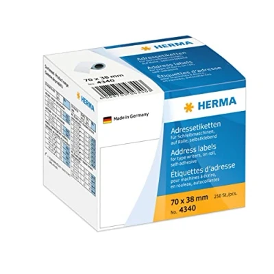 Obrázek HERMA 4340 Adresní etikety pro psací stroje na roli, 70 x 38 mm, 250 kusů, samolepicí, matné, prázdné papírové nálepky adresu, lepicí samolepky, bílé