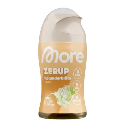 Obrázek MoRE zerup, květy bezinky, 65 ml, pro až 8 l hotového nápoje, sirup bez cukru s pravými extrakty z ovoce, veganské, zero kalorie vyrobeno v Německu