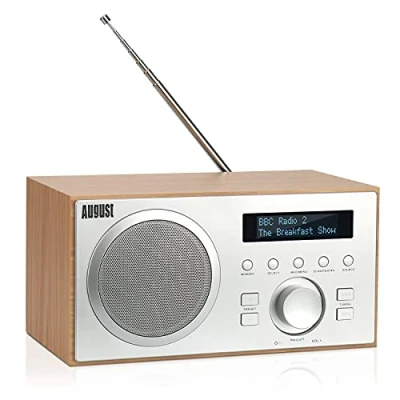 Obrázek DAB+/FM Radio s Bluetooth August MB420 digitální kuchyňské rádio dřevěným pouzdrem funkcí RDS 60 Presets Hifi reproduktor 5W Radiobudík se spánkovým alarmem Snooze USB/Aux In/Aux Out