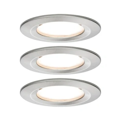 Obrázek Paulmann 93873 Nova Plus LED vestavné svítidlo vč. Coin základní sada tuhá IP44 kulatá 78 mm 3 x 6 W 230 V stmívatelná 2700K železo kartáčované bodové světlo vestavný zářič, teplá bílá