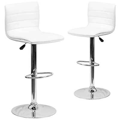 Obrázek Flash Furniture Vincent Moderní barová stolička z vinylu, nastavitelná, s opěradlem, výška pultu, otočná chromovým podstavcem, 2 kusy
