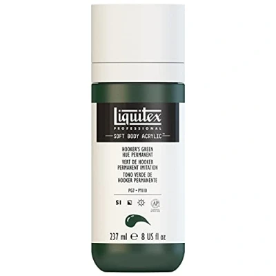 Obrázek Liquitex 1923224 Professional akrylová barva Soft Body umělecká v krémově krycí konzistenci, vysoká pigmentace, stálobarevná &amp; odolná proti stárnutí, láhev 237 ml Hookers zelená Permanentní