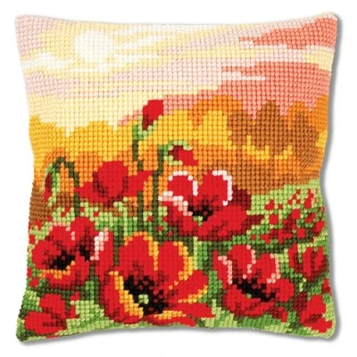 Obrázek Vervaco PN 0157583 Mohnblumen Kreuzsichkissen vorbedruckt, Baumwolle, mehrfarbig, 40 x cm