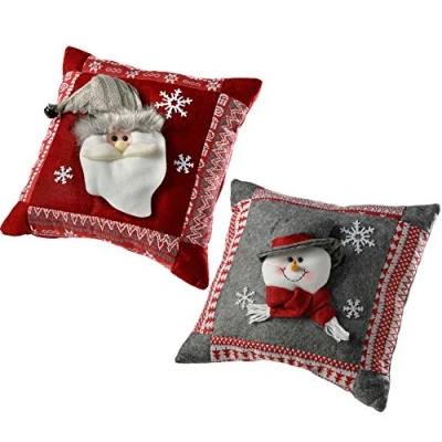 Obrázek WeRChristmas Santa Schneemann Weihnachten Kissen Dekoration, grau/rot, 14 Zoll, Set von 2