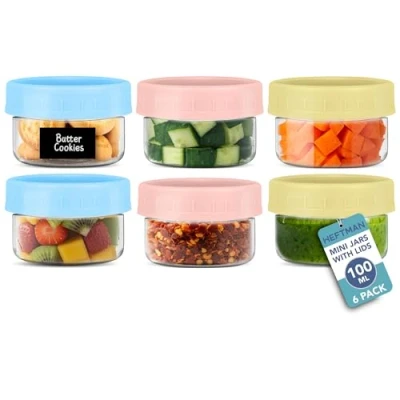 Obrázek HEFTMAN kleine Frühstückstöpfe mit Deckel 3 x 100 ml Vorratsdosen für Lunchbox, Babynahrung, Saucen (100 ml, Stück)