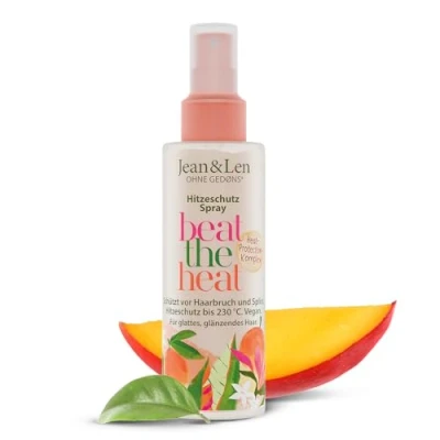 Obrázek Jean &amp; Len Tepelný ochranný sprej Beat The Heat , s vůní mango, lehká konzistence, chrání vlasy před poškozením teplem až do 230 C, proti tepelnému ochraně, bez parabenů a silikonů, veganský,