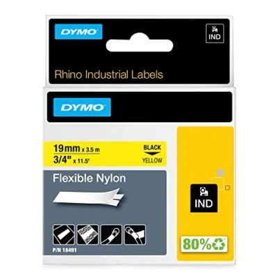 Obrázek DYMO Rhino Industrie nylonové etikety flexibilní 19 mm x 3,5 m černé na žluté samolepicí páska pro popisovací zařízení a LabelManager