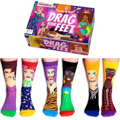 Obrázek United Oddsocks Drag Your Feet Box of 6 Unisex Odd Socks EUR 38 44, vícebarevné