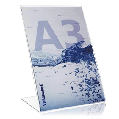 Obrázek DIN A3 Reklamní stojan/stojan L / stojan ve formátu na výšku stolní z originálního PLEXIGLAS®